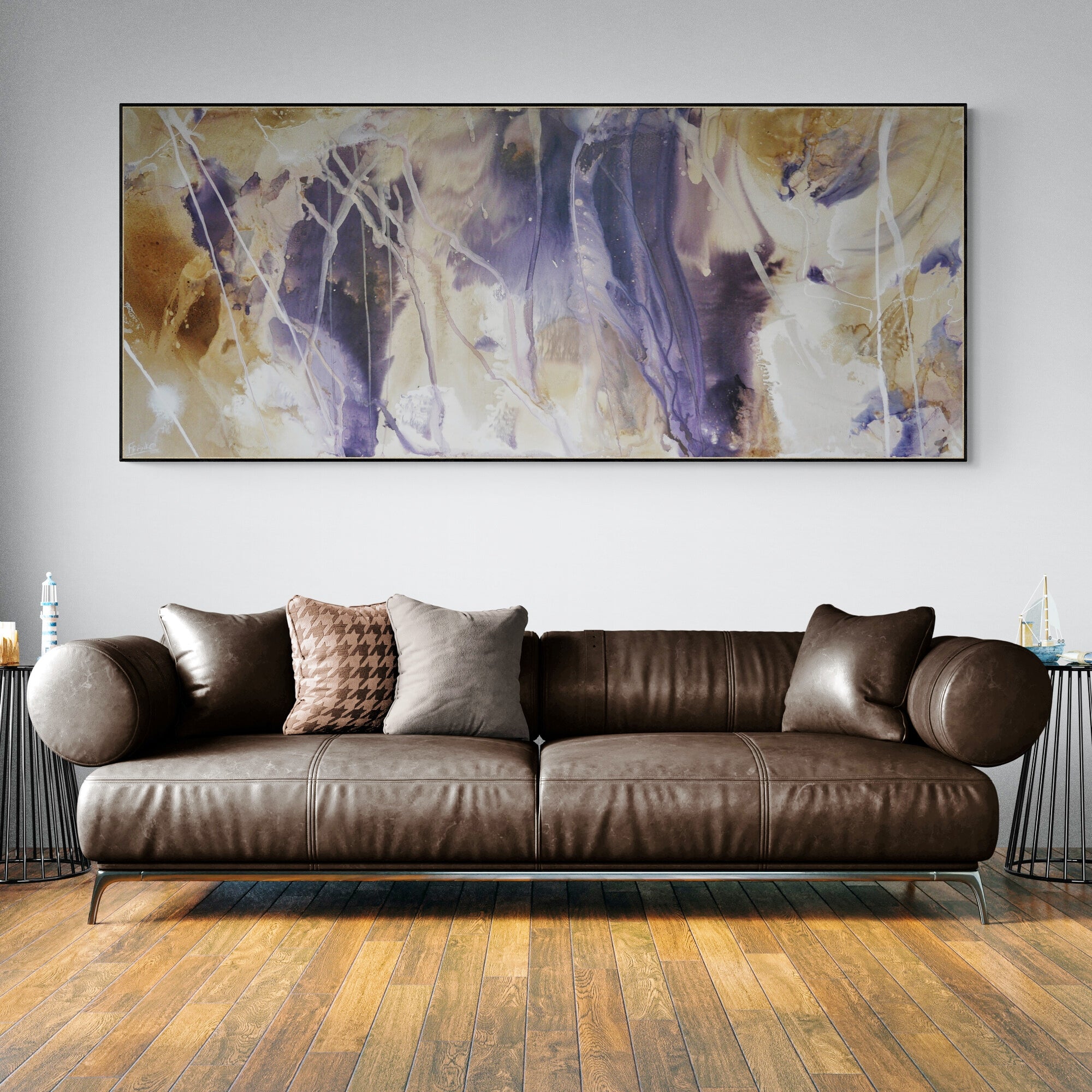 Refined 186 240cm x 100cm Mauve Blended Ink Abstract Painting