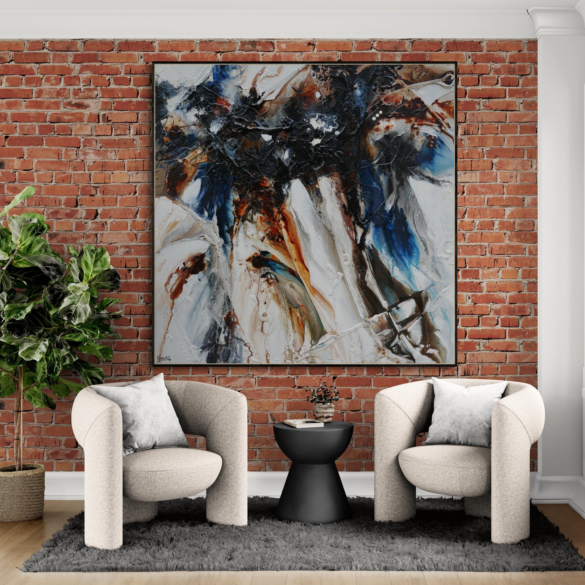 Denim Rush 150cm x 150cm Rustic Blue Textured Abstract Painting