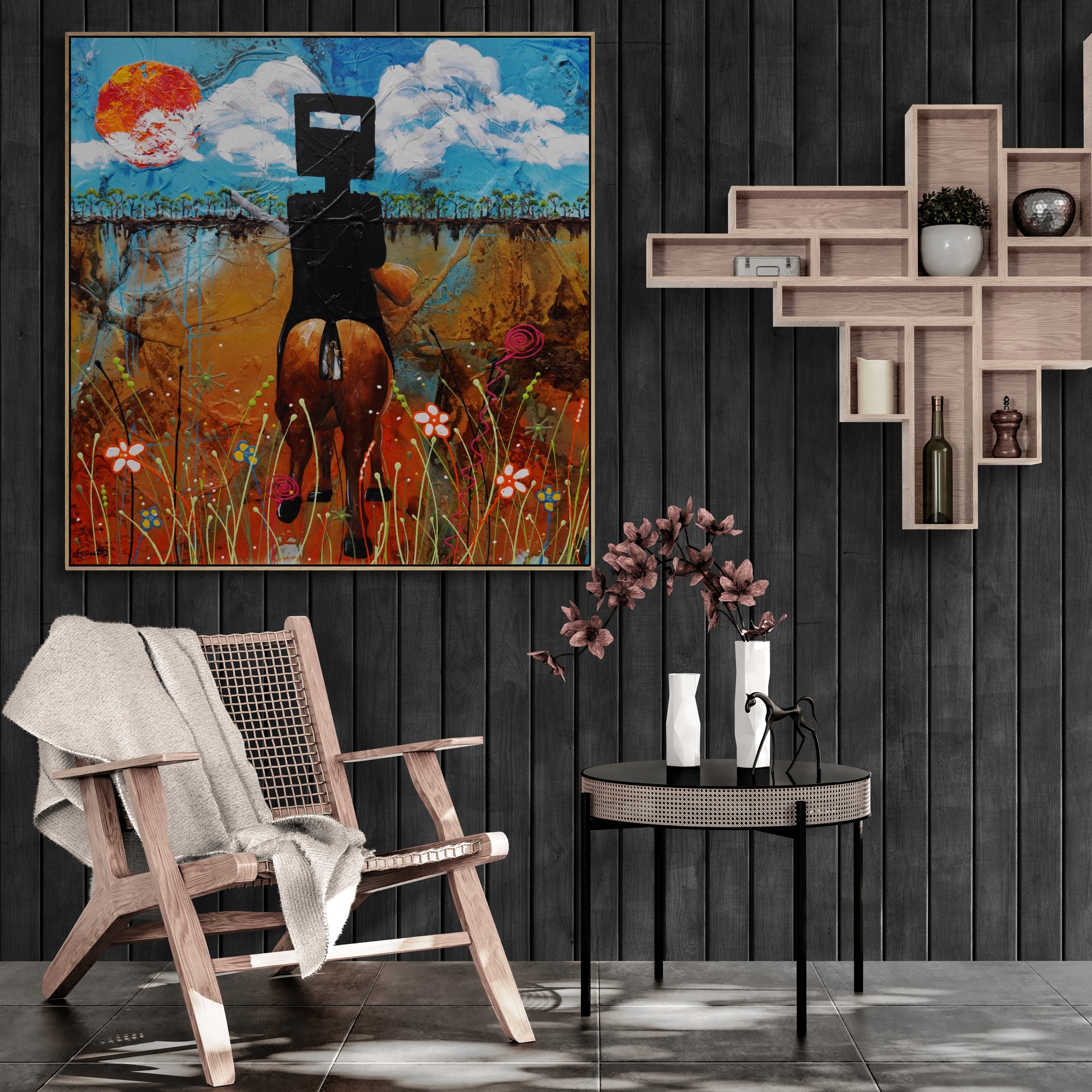 Neds Summer in the bush 120cm x 120cm Ned Kelly Abstract Realism Texture Painting-Abstract-Franko-[huge]-[Australian]-[best Selling]-Franklin Art Studio