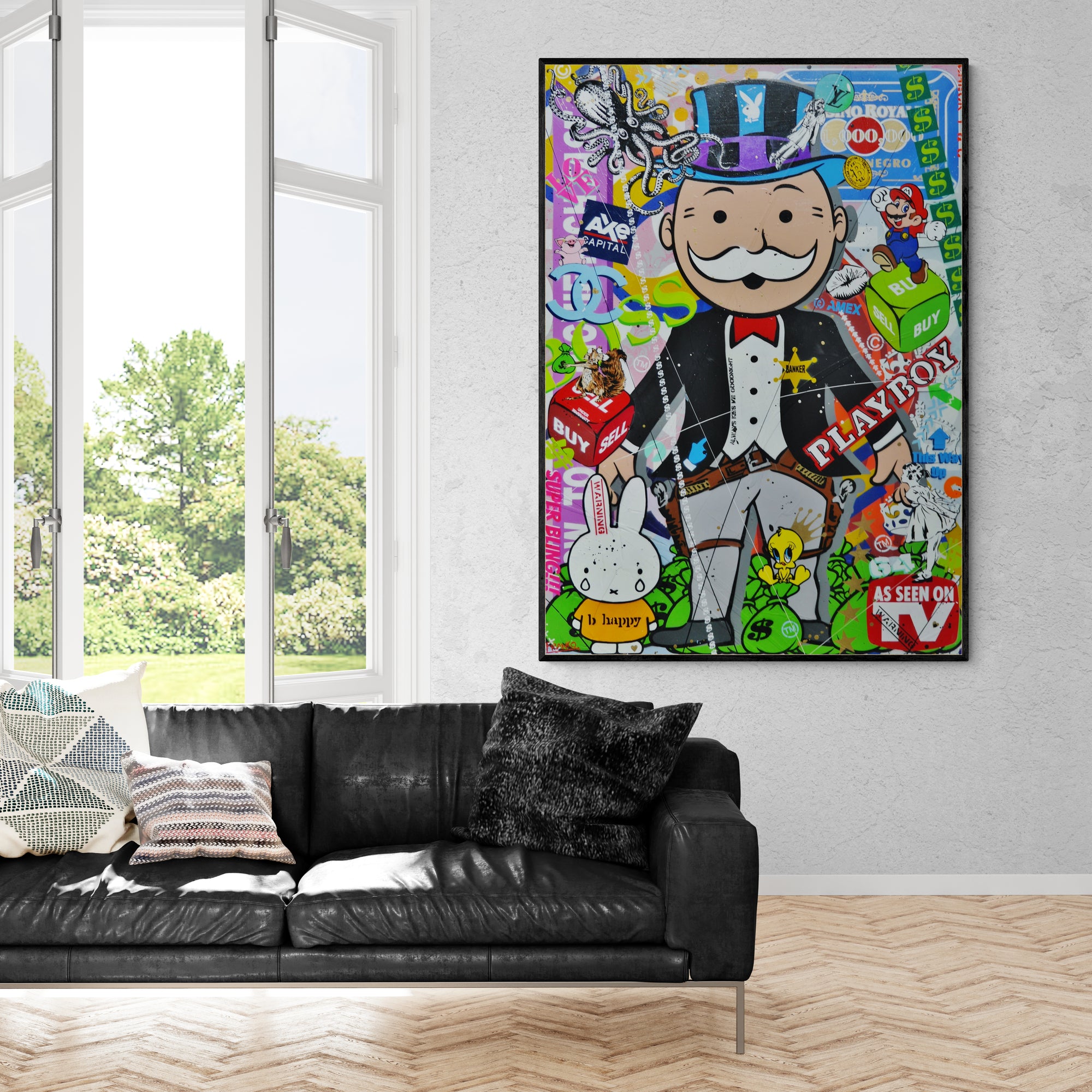 Buy the Bank 100cm x 140cm Monopoly Man Textured Urban Pop Art Spray Paint Painting