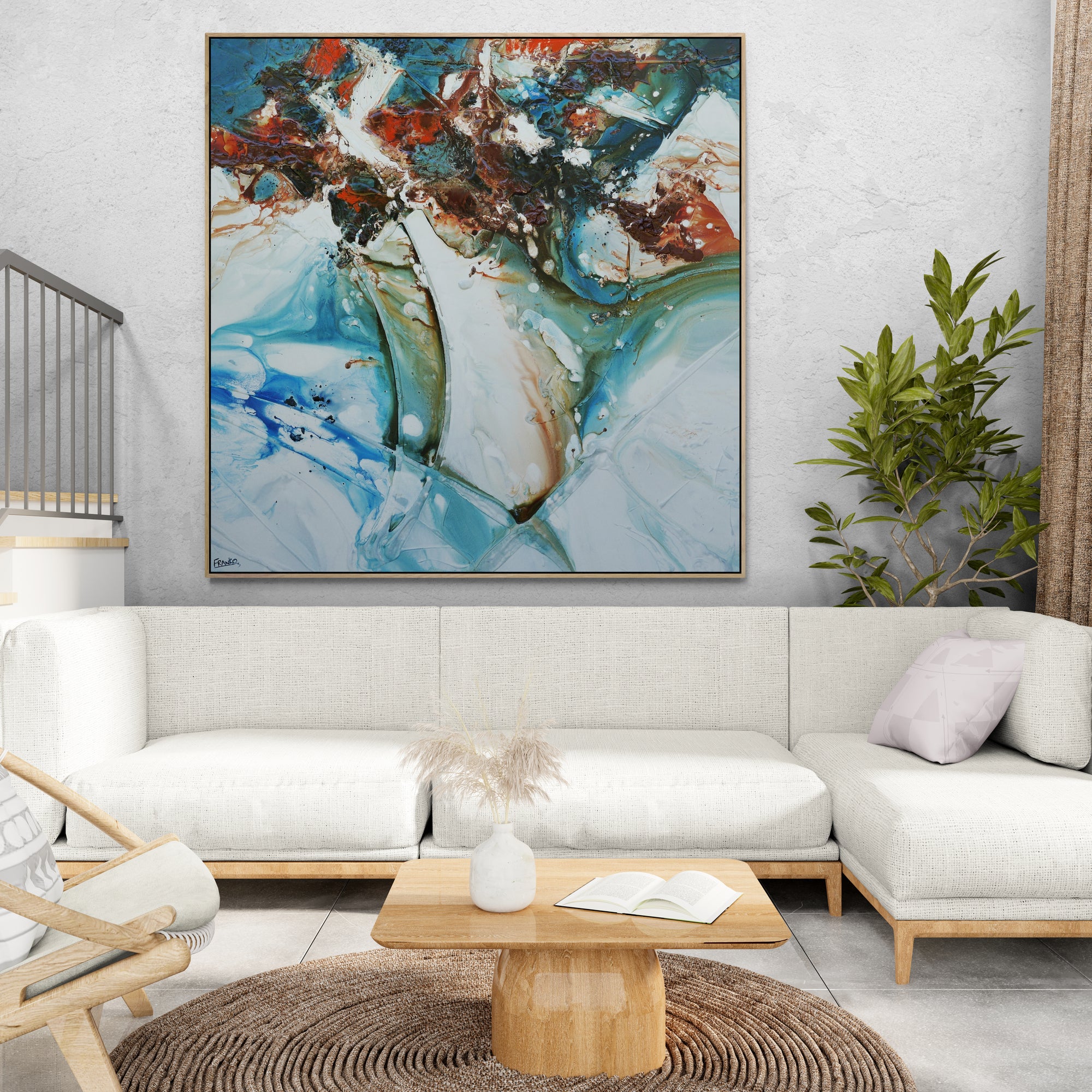 Midnight Denim 150cm x 150cm Rustic Blue Textured Abstract Painting