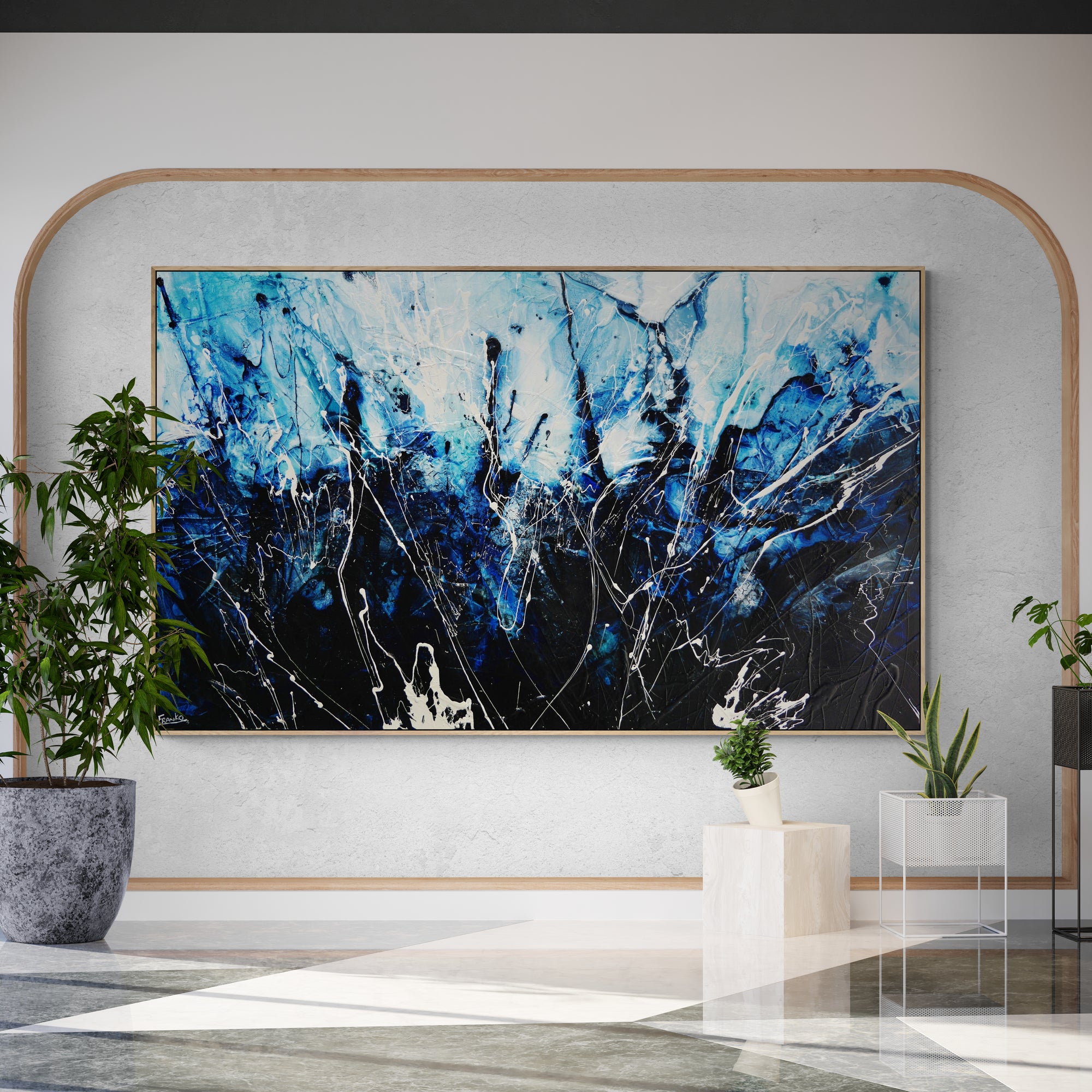 Expanding Evolution 250cm x 150cm Blue Textured Abstract Painting-Abstract-Franko-[huge]-[Australian]-[best Selling]-Franklin Art Studio