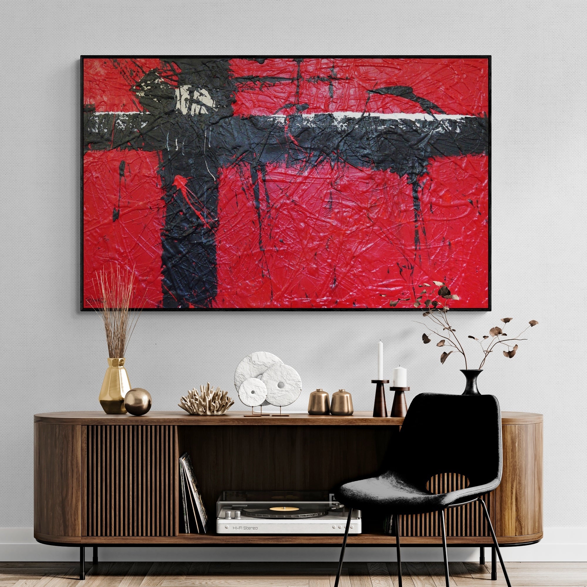 Red Rocket 160cm x 100cm Red Black and White Textured Abstract Painting