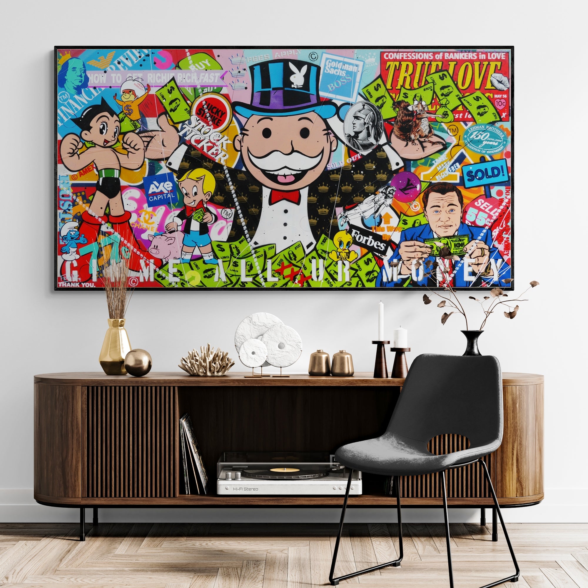 Talking Money 190cm x 100cm Monopoly Man Textured Urban Pop Art Painting