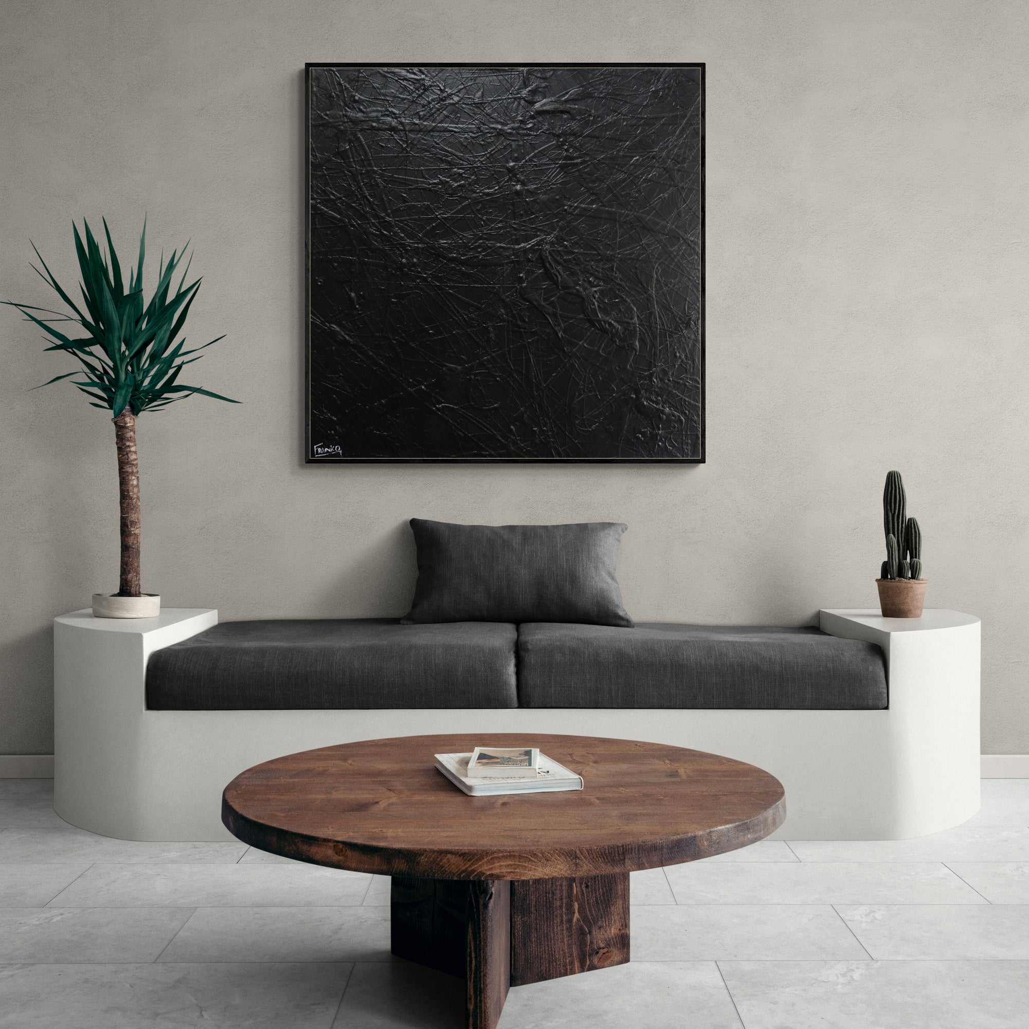 Wicked Nero 120cm x 120cm Black Textured Abstract Painting