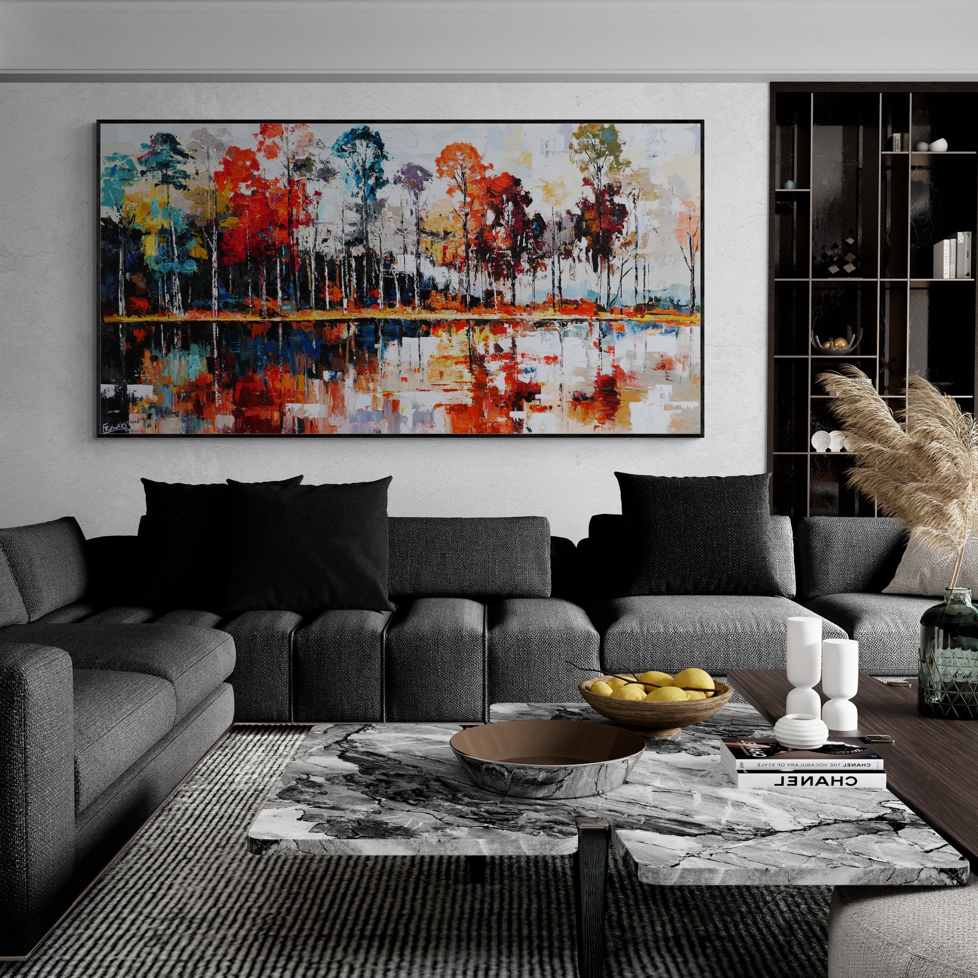 Lakeside 190cm x 100cm Abstract Realism Framed Textured Painting (SOLD)