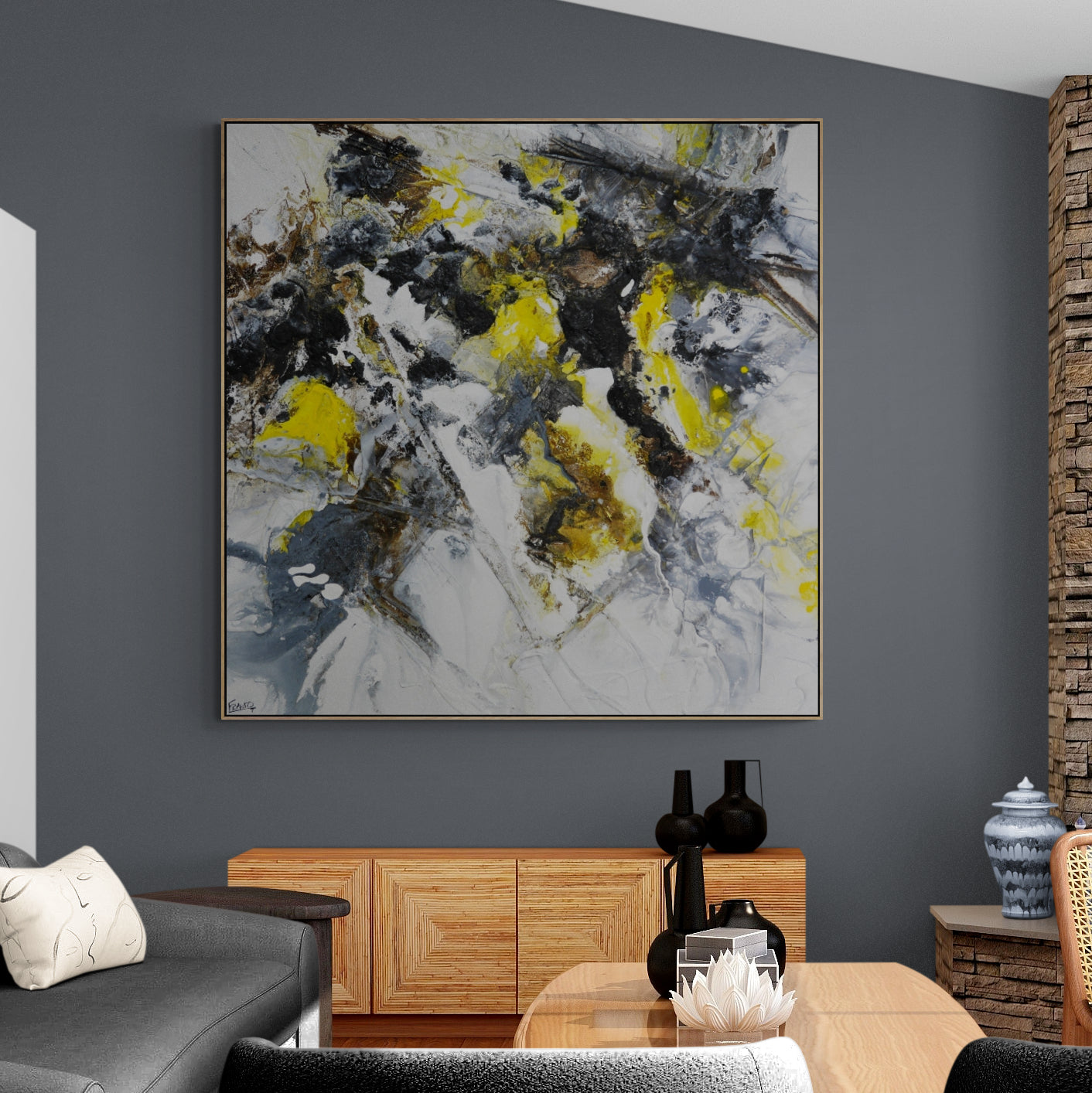 Organically Yellow 150cm x 150cm Textured Abstract Painting