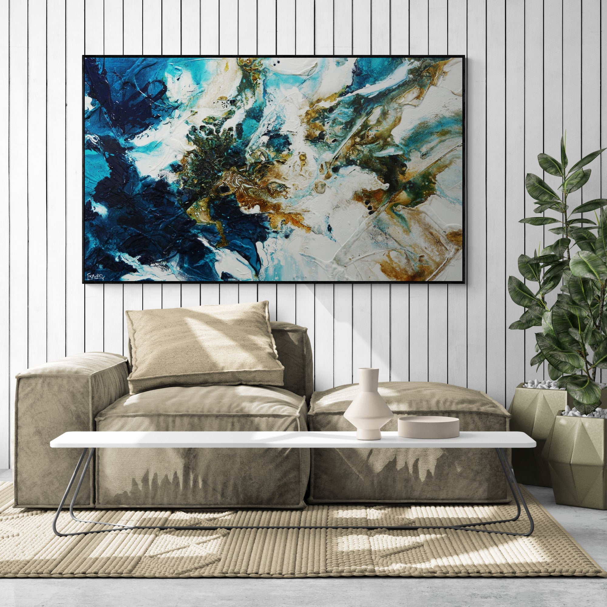 Rusted Teal Sugar Blue Rust White Textured Abstract Painting (SOLD)-Abstract-[Franko Artist]-[Cheryl]-[Wendy]-[Gabriela]-Franklin Art Studio