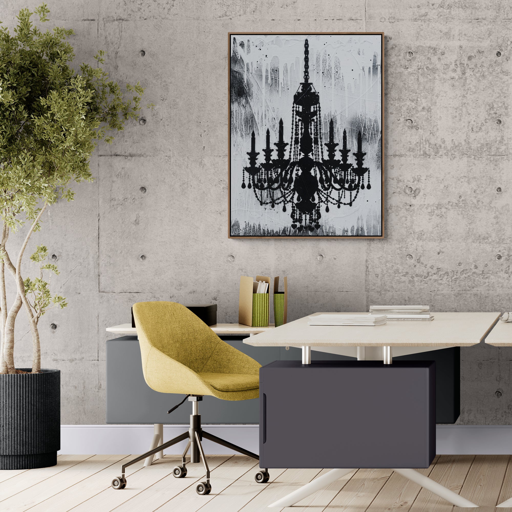 Blaq Glass 75cm x 100cm Chandelier Textured Urban Pop Art Painting