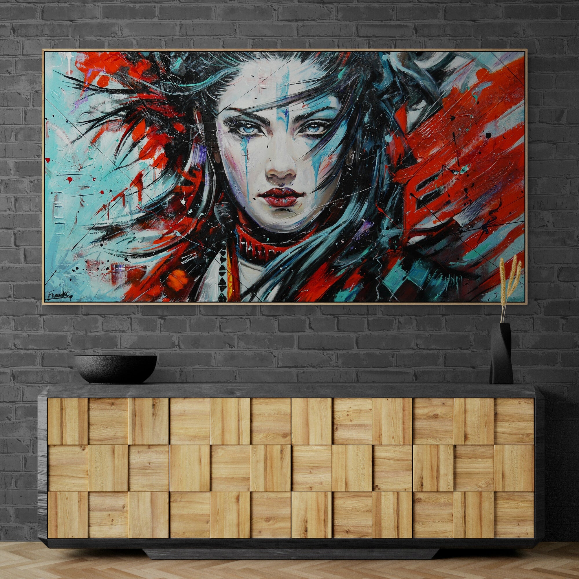 Mahou (Sourcery) 190cm x 100cm Brave and Beautiful Abstract Realism Textured Framed Painting-abstract realism-Franko-[huge]-[Australian]-[best Selling]-Franklin Art Studio