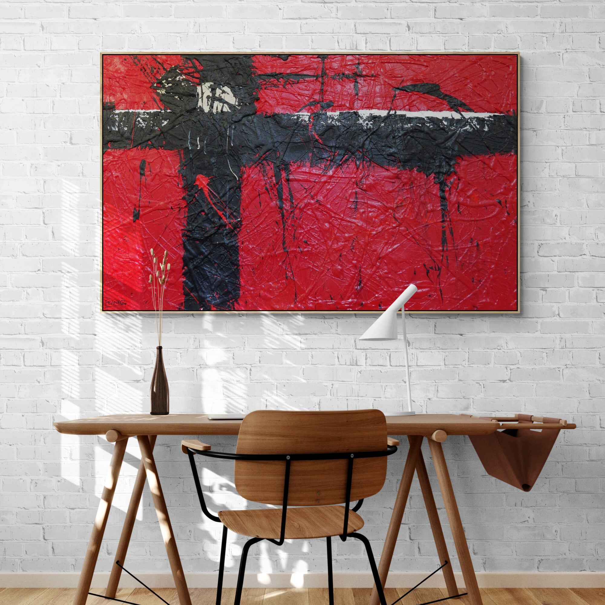 Red Rocket 160cm x 100cm Red Black and White Textured Abstract Painting