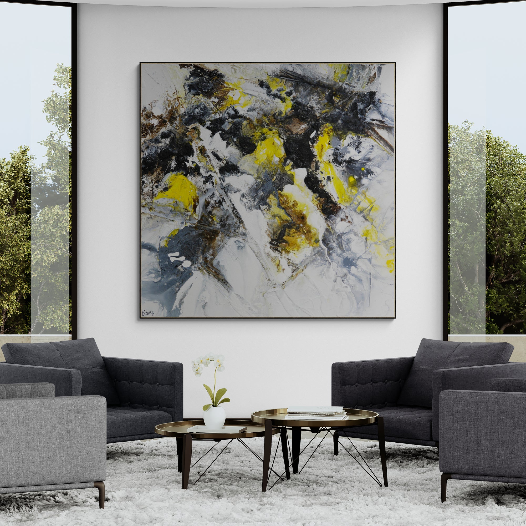 Organically Yellow 150cm x 150cm Textured Abstract Painting