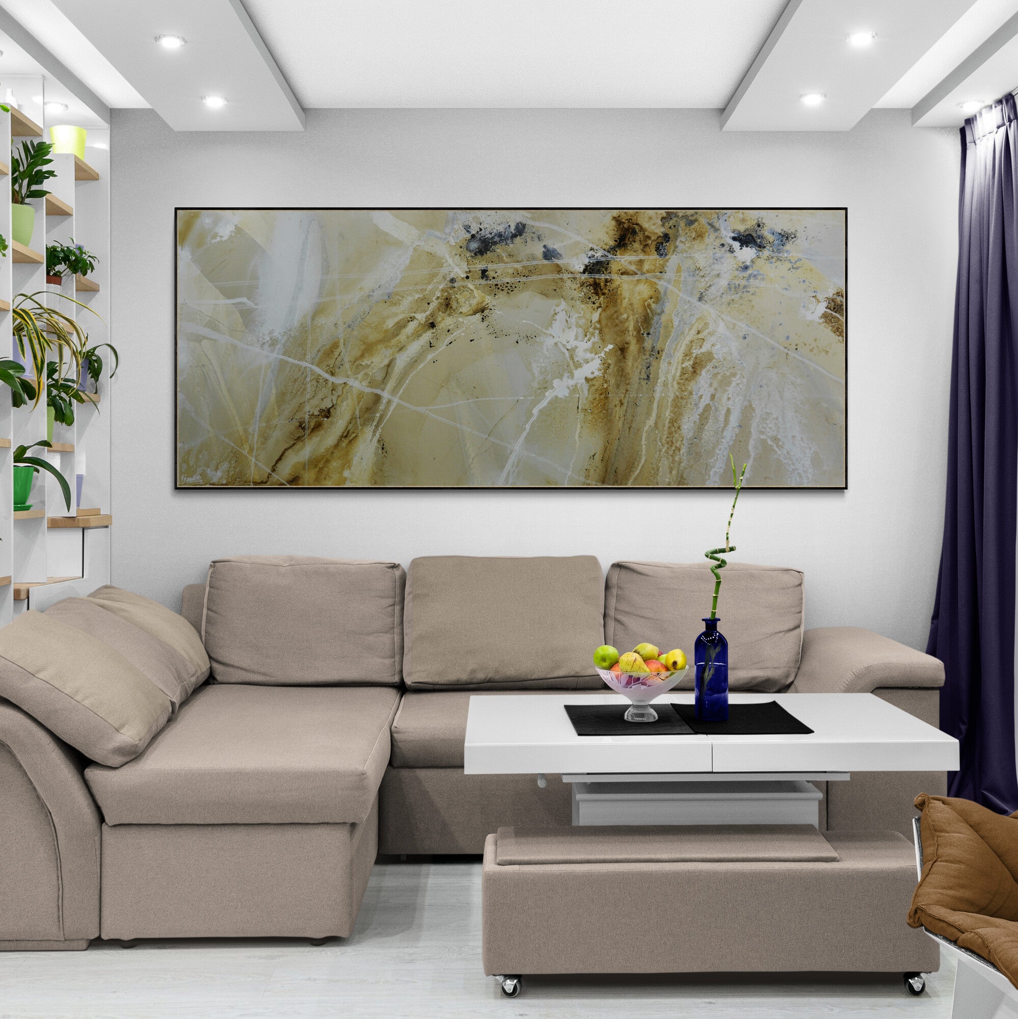 Refined 425 240cm x 100cm Malt Ochre Cream White Blended Abstract Painting-Abstract-Franko-[huge]-[Australian]-[best Selling]-Franklin Art Studio