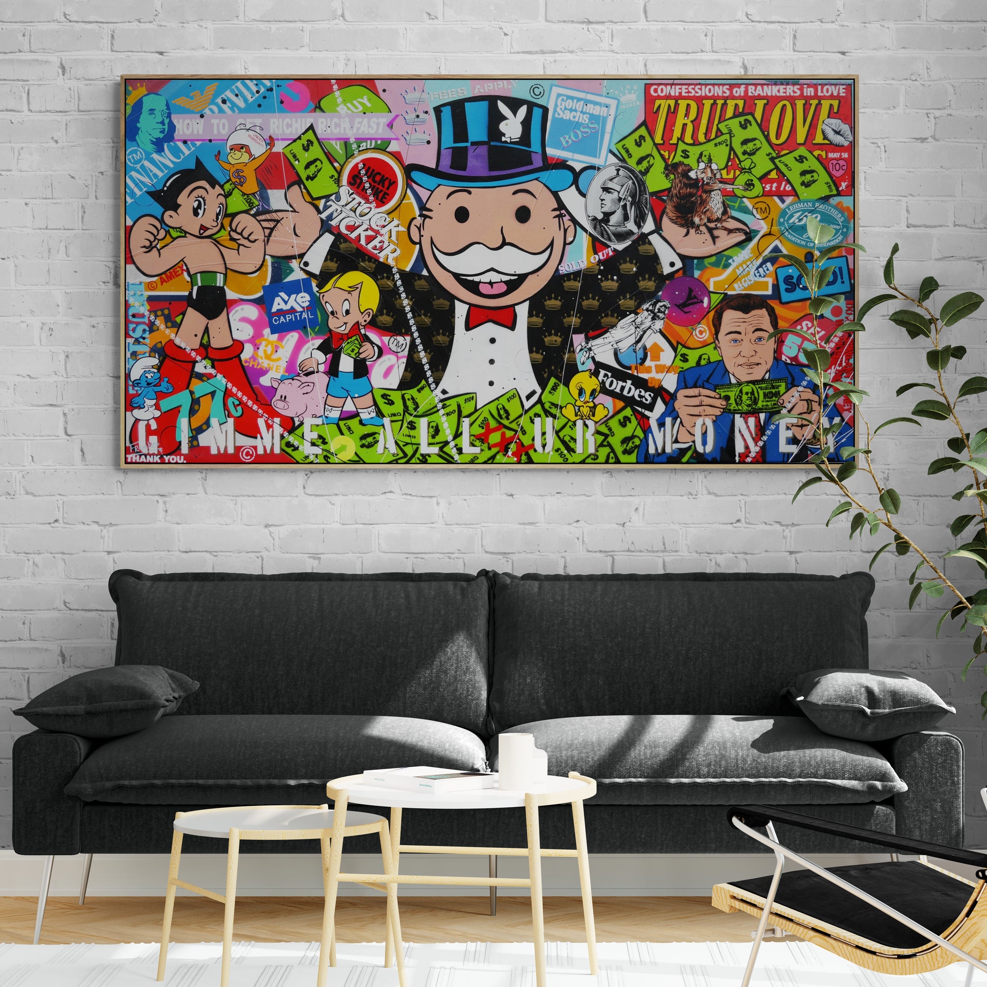 Talking Money 190cm x 100cm Monopoly Man Textured Urban Pop Art Painting