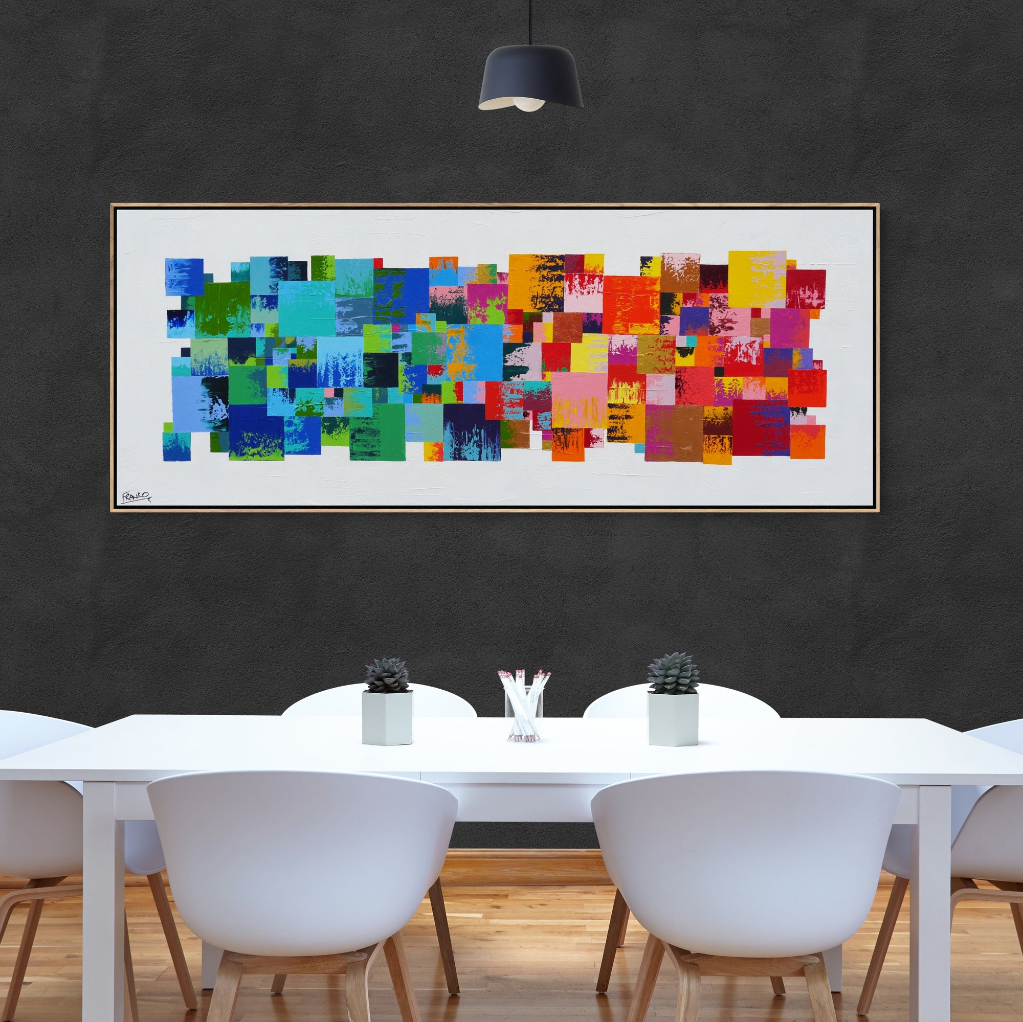 Coloured Checker 200cm x 80cm Textured Pattern Abstract Painting