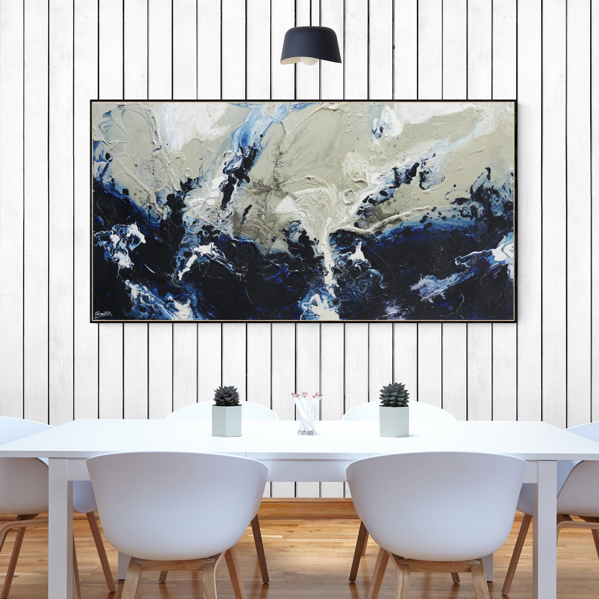 Deep Denim 190cm x 100cm Blue Textured Abstract Painting